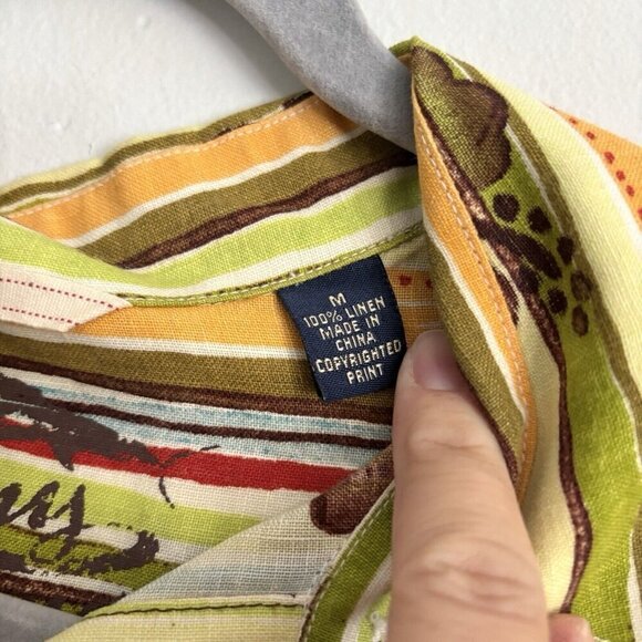 Tommy Bahama Relax Long Sleeve Green Yellow Linen Button Down Shirt Men’s Medium - Picture 8 of 11